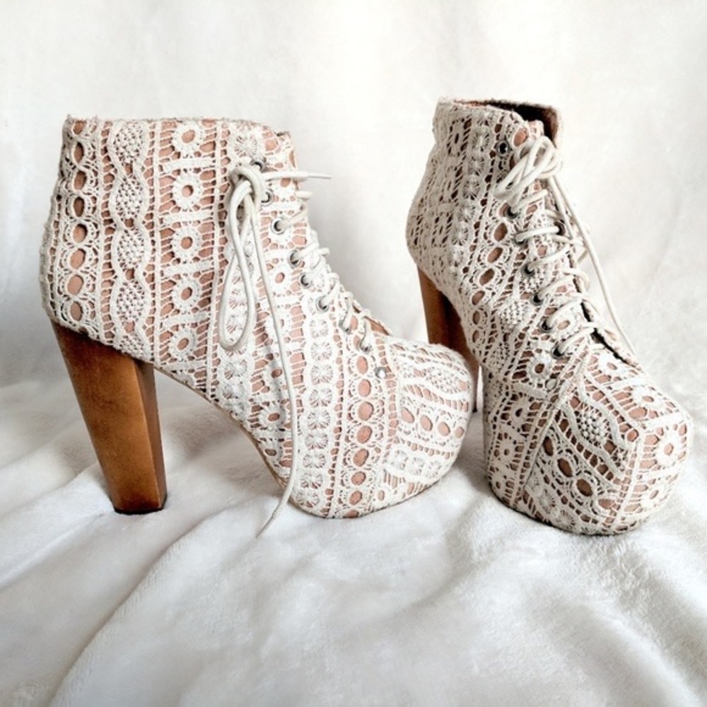 White Lace Platform Pumps